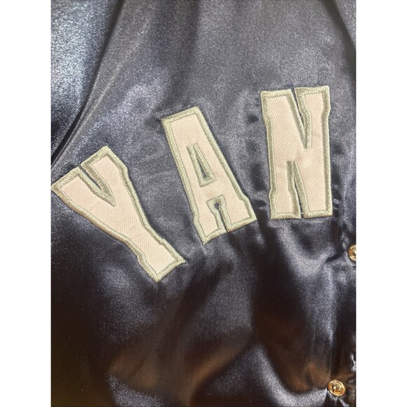 MLB New York NY Yankees Bomber Jacket Blue Satin Mighty Mac Sports S 8/10 Women? - Picture 5 of 8